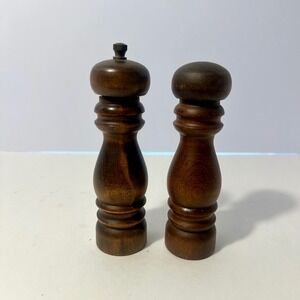 Gail Craft Vintage Wood Salt Shaker and Pepper Mill Set Made in Japan 6 Inch